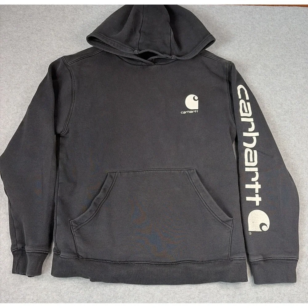 Carhartt Long Sleeve Hooded Sweatshirt in Black - Youth Size (14/16) Large